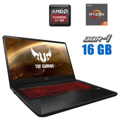 Игровой ноутбук Б-класс Asus TUF Gaming FX705DY / 17.3" (1920x1080) IPS / AMD Ryzen 5 3550H (4 (8) ядра по 2.1 - 3.7 GHz) / 16 GB DDR4 / 128 GB SSD M.2 + 1000 GB HDD / AMD Radeon RX 560X, 4 GB GDDR5, 128-bit / WebCam 