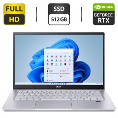 Игровой ноутбук Б-класс Acer Swift X SFX14-41G / 14" (1920x1080) IPS / AMD Ryzen 7 5800U (8 (16) ядер по 1.9 - 4.4 GHz) / 16 GB DDR4 / 512 GB SSD / nVidia GeForce RTX 3050 Ti, 4 GB GDDR6, 128-bit / WebCam / HDMI