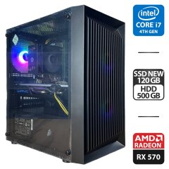 Игровой ПК 1stPlayer BS Tower NEW / Intel Core i7-4770 (4 (8) ядра по 3.4 - 3.9 GHz) / 16 GB DDR3 / 120 GB SSD NEW + 500 GB HDD / AMD Radeon RX 570, 8 GB GDDR5, 256-bit / 550W / HDMI