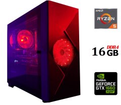 Ігровий ПК Tower / AMD Ryzen 5 5500 (6 (12) ядер по 3.6 - 4.2 GHz) / 16 GB DDR4 / 500 GB SSD / nVidia GeForce GTX 1660 Super, 6 GB GDDR6, 192-bit