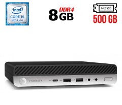 Неттоп HP ProDesk 600 G5 Mini USFF / Intel Core i5-9500T (6 ядер по 2.2 - 3.7 GHz) / 8 GB DDR4 / 500 GB SSD M.2 / Intel UHD Graphics 630 / USB 3.1 / DisplayPort + Блок питания