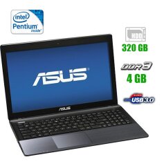 Ноутбук Asus K55A / 15.6" (1366x768) TN LED / Intel Pentium 2020M  (2 ядра по 2.4 GHz) / 4 GB DDR3 / 320 GB HDD / Intel HD Graphics 3000 / DVD-RW / АКБ 0 МИНУТ 