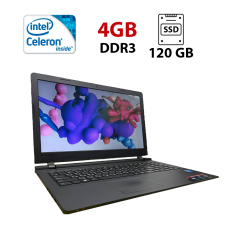 Ноутбук Б-класс Lenovo 100-15IBY / 15.6" (1366x768) TN / Intel Celeron N2840 (2 ядра по 2.16 - 2.58 GHz) / 4 GB DDR3 / 120 GB SSD / Intel HD Graphics / WebCam