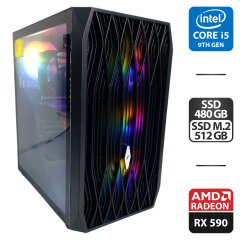 Игровой ПК 1stPlayer Ariya AY7 Tower / Intel Core i5-9400 (6 ядер по 2.9 - 4.1 GHz) / 16 GB DDR4 / 480 GB SSD + 512 GB SSD M.2 / AMD Radeon RX 580, 8 GB GDDR5, 256-bit / 500W + Кабели DVI и питания