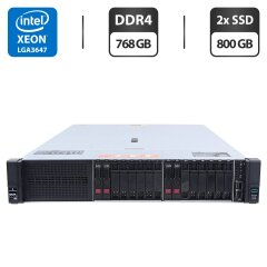 Сервер HP ProLiant DL380 Gen10 (8x 2.5 SFF, 8x 2.5 U2 NVMe) 2U Rack / 2x Intel Xeon Gold 6138 (20 (40) ядра по 2.0 - 3.7 GHz) / 768 GB DDR4 / 2x 800 GB SSD (SAS) / RAID HP Smart Array P408 / 2x 500W + 2 корзины для HDD