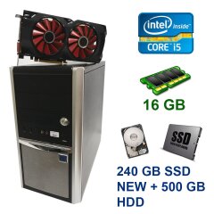 Euro Com / Intel Core i5-4570 (4 ядра по 3.2 - 3.6 GHz) / 16 GB DDR3 / 240 GB SSD NEW+500 GB HDD / AMD Radeon RX 470, 8 GB GDDR5, 256bit / Блок живлення 600W NEW