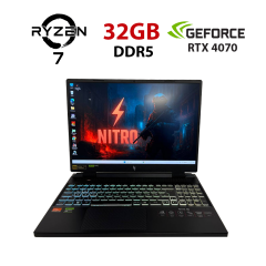 Игровой ноутбук Acer Nitro 16 AN16-41 / 16" (2560x1600) IPS / AMD Ryzen 7 7840HS (8 (16) ядер по 3.8 - 5.1 GHz) / 32 GB DDR5 / 1000 GB SSD / nVidia GeForce RTX 4070, 8 GB GDDR6, 128-bit / WebCam