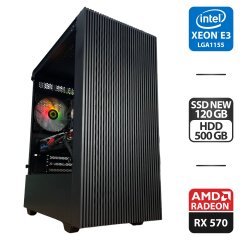 Игровой ПК GameMax Edge Black Tower / Intel Xeon E3-1230 v2 (4 (8) ядра по 3.3 - 3.7 GHz) / 16 GB DDR3 / 120 GB SSD + 500 GB HDD / AMD Radeon RX 570, 4 GB GDDR5, 256-bit / 550W / HDMI