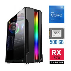Игровой ПК Tower / Intel Core i5-11400F (6 (12) ядер по 2.6 - 4.4 GHz) / 16 GB DDR4 / 500 GB SSD / AMD Radeon RX 570, 4 GB GDDR5, 256-bit