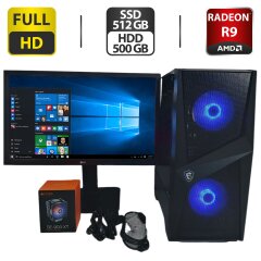 Комплект ПК: MSI MAG Forge 100M Black Tower / Intel Core i7-4790 (4 (8) ядра по 3.6 - 4.0 GHz) / 16 GB DDR3 / 512 GB SSD + 500 GB HDD / AMD Radeon R9 280X, 3 GB GDDR5, 384-bit / 600W + Монитор LG 24MB37PM-B / 24" (1920x1080) IPS + Кабели DVI и питания