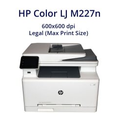 МФУ НP Color LJ M227n / лазерная монохромная печать / 600x600 dpi / Legal (Max Print Size) / 18 стр/мин / 1x USB Type-B, 1x LAN (RJ-45), 1x LAN (RJ-11)