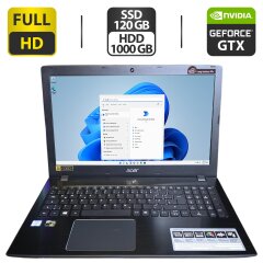 Ноутбук Acer Aspire E15 / 15.6" (1920x1080) TN / Intel Core i5-6200U (2 (4) ядра по 2.3 - 2.8 GHz) / 8 GB DDR4 / 120 GB SSD + 1000 GB HDD / nVidia GeForce GTX 950, 2 GB GDDR5, 128-bit / WebCam / DVD-ROM
