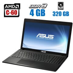 Ноутбук Asus X55U / 15.6" (1366x768) TN / AMD C-60 (2 ядра по 1.0 - 1.33 GHz) / 4 GB DDR3 / 500 GB HDD / AMD Radeon HD 6290 Graphics / WebCam / АКБ не держит 