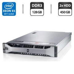 Сервер Dell PowerEdge R720 2U Rack / 2x Intel Xeon E5-2643 (4 (8) ядра по 3.3 - 3.5 GHz) / 128 GB DDR3 / 2x 450 GB HDD (SAS) / iRMC S3 Graphics / Два блока питания 750W