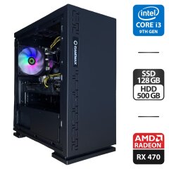 Ігровий ПК Gamemax Dark Ranger Tower / Intel Core i3-9100 (4 ядра по 3.6 - 4.2 GHz) / 16 GB DDR4 / 128 GB SSD + 500 GB HDD / AMD Radeon RX 470, 8 GB GDDR5, 256-bit / 500W