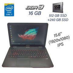 Игровой ноутбук Asus ROG GL551JM / 15.6" (1920х1080) IPS / Intel Core i7-4710HQ (4 (8) ядра по 2.5 - 3.5 GHz) / 16 GB DDR3 / 512 GB SSD+240 GB SSD / nVidia GeForce GTX 860M, 2 GB GDDR5, 128-bit / WebCam / DVD-ROM
