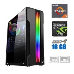 Ігровий ПК / AMD Ryzen 5 3600 (6 (12) ядер по 3.6 - 4.2 GHz) / 16 GB DDR4 / 120 GB SSD + 500 GB HDD / nVidia GeForce GTX 1070, 8 GB GDDR5, 256-bit / 500W