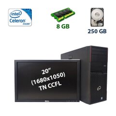 Комплект ПК: Fujitsu Esprimo P710 E85+ Tower / Intel Celeron G540 (2 ядра по 2.5 GHz) / 8 GB DDR3 / 250 GB HDD + Монитор (без подставки) Dell UltraSharp 2009W / 20" (1680x1050) TN CCFL / DVI-D, VGA, USB-Hub