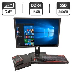 Комплект ПК: Fujitsu Esprimo Q558 USFF / Intel Core i5-9400T (6 ядер по 1.8 - 3.4 GHz) / 16 GB DDR4 / 240 GB SSD / Intel UHD Graphics 630 / Блок питания + Монитор Dell U2412M / 24" (1920x1200) IPS / VGA, DVI, DisplayPort, USB-Hub + Клавиатура, мышка