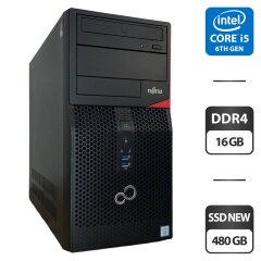Компьютер Fujitsu Esprimo P556 E85 Tower / Intel Core i5-6400 (4 ядра по 2.7 - 3.3 GHz) / 16 GB DDR4 / 480 GB SSD NEW / Intel HD Graphics 530 / DVD-ROM / DVI