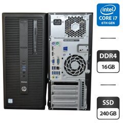 Комп'ютер HP EliteDesk 800 G2 Tower / Intel Core i7-6700 (4 (8) ядра по 3.4 - 4.0 GHz) / 16 GB DDR4 / 240 GB SSD / Intel HD Graphics 530 / DVD-ROM / Windows 11 Pro