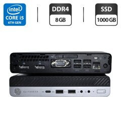 Неттоп HP EliteDesk 800 G3 Desktop Mini USFF / Intel Core i5-6500T (4 ядра по 2.5 - 3.1 GHz) / 8 GB DDR4 / 1000 GB SSD / Intel UHD Graphics 630 / Wi-Fi / Windows 11 Pro / Блок питания