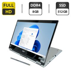 Ноутбук-трансформер Б-класс Acer Spin 3 SP314-54N 2-in-1 / 14" (1920x1080) IPS Touch / Intel Core i5-1035G4 (4 (8) ядра по 1.1 - 3.7 GHz) / 8 GB DDR4 / 512 GB SSD / Intel Iris Plus Graphics / WebCam / HDMI / Стилус