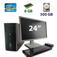 HP Compaq 8200 Elite Tower / Intel Core i5-2400 (4 ядра по 3.1 - 3.4 GHz) / 8 GB DDR3 / 500 GB HDD / AMD Radeon R5 240, 1 GB GDDR5, 128-bit + Acer B246HL / 24" (1920x1080) TN LED / VGA, DVI