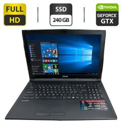 Игровой ноутбук Б-класс MSI Ms-16J9 / 15.6" (1920x1080) IPS / Intel Core i5-7300HQ (4 ядра по 2.5 - 3.5 GHz) / 12 GB DDR4 / 240 GB SSD / nVidia GeForce GTX 1050, 2 GB GDDR5, 128-bit / WebCam / HDMI