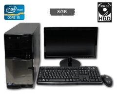 Комплект ПК: Asus Tower / Intel Core i5-2320 (4 ядра по 3.0 - 3.3 GHz) / 8 GB DDR3 / 500 GB HDD / Intel HD Graphics 2000 / DVD-RW + Монитор Asus VS197 / 18.5" (1366x768) TN / VGA + Клавиатура, мышь и кабели
