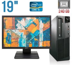 Комплект ПК: Б-класс Lenovo ThinkCentre M81 SFF / Intel Core i5-2400 (4 ядра по 3.1 -3.4 GHz) / 4 GB DDR3 / 240 GB SSD / Intel HD Graphics 2000 / DVD-RW + Монитор Acer V193W / 19" (1440x900) TN+film / VGA