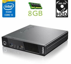 Неттоп Lenovo ThinkCentre M93 Tiny USFF / Intel Core i5-4440 (4 ядра по 3.1 - 3.3 GHz) / 8 GB DDR3 / 500 GB HDD / Intel HD Graphics 4600 / DisplayPort / Блок питания в комплекте