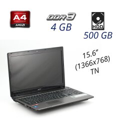 Ноутбук Acer Aspire 5560 / 15.6" (1366x768) TN / AMD A4-3300M (2 ядра по 1.9 - 2.5 GHz) / 4 GB DDR3 / 500 GB HDD / WebCam / HDMI / АКБ держит 0 минут