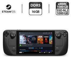 Портативная игровая приставка Valve Steam Deck 1010 / 7.4" (1280x800) IPS / AMD APU Zen 2 (4 ядра по 2.4 - 3.5 GHz) / 16 GB GDDR5 / 1000 GB SSD M.2 + 1000 GB eMMC / AMD Radeon RDNA 2 / Wi-Fi / Bluetooth + Чехол