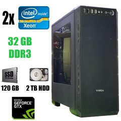Vinga Tower / 2 шт. Intel Xeon X5670 (6(12) ядер по 2.93 - 3.33 GHz) / 32 GB DDR3 / NEW 120 GB SSD+2 TB HDD / GeForce GTX 650 1GB, GDDR5, 128-bit