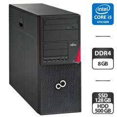 Компьютер Fujitsu Esprimo P756 E90 Tower / Intel Core i5-6400 (4 ядра по 2.7 - 3.3 GHz) / 8 GB DDR4 / 128 GB SSD + 500 GB HDD / Intel HD Graphics 530 / DVD-ROM