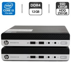 Неттоп HP ProDesk 400 G3 Mini PC USFF / Intel Core i5-7500T (4 ядра по 2.7 - 3.3 GHz) / 12 GB DDR4 / 120 GB SSD M.2 + 250 GB HDD / Intel HD Graphics 630 / Windows 11 Pro + Блок живлення у комплекті