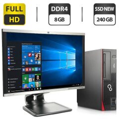 Комплект ПК: Fujitsu Esprimo D756 E85 SFF / Intel Core i5-6500 (4 ядра по 3.2 - 3.6 GHz) / 8 GB DDR4 / 240 GB SSD NEW / Intel HD Graphics 530 + Монитор Б-класс 22" (1680x1050) TN / VGA, DVI / Разные бренды + Клавиатура, мышка, кабели