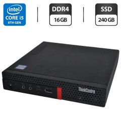 Неттоп Lenovo ThinkCentre M720q Tiny USFF / Intel Core i5-8400T (6 ядер по 1.7 - 3.3 GHz) / 16 GB DDR4 / 240 GB SSD / Intel UHD Graphics 630 / Windows 11 Pro + Блок живлення