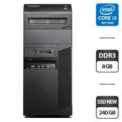 Комп'ютер Lenovo ThinkCentre М83 Tower / Intel Core i3-4130 (2 (4) ядра по 3.4 GHz) / 8 GB DDR3 / 240 GB SSD NEW / Intel HD Graphics 4400 / VGA / DisplayPort / USB 3.0 / DVD-ROM