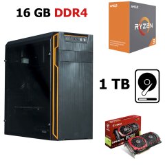 Frontier HAN SOLO orange MT / AMD Ryzen&trade; 3 1300X (4 ядра по 3.5 - 3.7 GHz) / 16 GB DDR4 / 1 TB HDD / nVidia Geforce GTX 1060 (3GB 192-bit GDDR5) / 500W