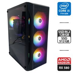 Игровой ПК 1stPlayer X5 Fire Base Tower / Intel Core i5-7600K (4 ядра по 3.8 - 4.2 GHz) / 16 GB DDR4 / 128 GB SSD M.2 + 512 GB SSD / AMD Radeon RX 580, 8 GB GDDR5, 256-bit / 500W