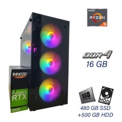 Игровой ПК First Player Color ATX NEW / AMD Ryzen 5 4500 (6 (12) ядер по 3.6 - 4.1 GHz) / 16 GB DDR4 (3200 MHz) / 480 GB SSD+500 GB HDD / nVidia GeForce RTX 3050, 8 GB GDDR6, 128-bit NEW / 650W NEW / sAM4 Gigabyte B450M H + Wi-Fi адаптер