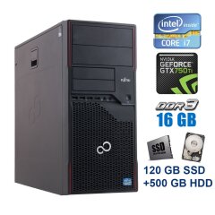 Игровой ПК Fujitsu Esprimo P710 E85+ Tower / Intel Core i7-2600 (4 (8) ядра по 3.4 - 3.8 GHz) / 16 GB DDR3 / 120 GB SSD + 500 GB HDD / nVidia GeForce GTX 750 Ti, 2 GB GDDR5, 128-bit 