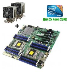 Комплект: Cерверная двухпроцессорная материнская плата Supermicro X9DR3-F LGA2011 + 2x Кулера Supermicro 