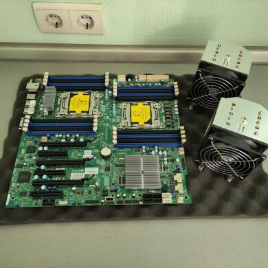 Комплект: Cерверная двухпроцессорная материнская плата Supermicro X9DR3-F LGA2011 + 2x Кулера Supermicro