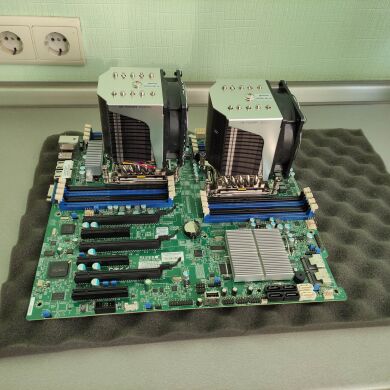 Комплект: Cерверная двухпроцессорная материнская плата Supermicro X9DR3-F LGA2011 + 2x Кулера Supermicro