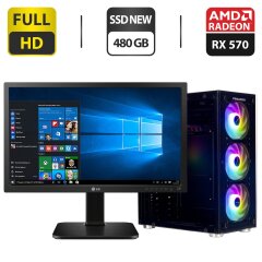 Комплект ПК: ProLogix Tower NEW / Intel Core i5-4590 (4 (8) ядра по 3.3 - 3.7 GHz) / 16 GB DDR3 / 480 GB SSD NEW / AMD Radeon RX 570, 4 GB GDDR5 256-bit + Монитор LG 24MB37PM-B / 24" (1920x1080) IPS / VGA + Кабели в комплекте