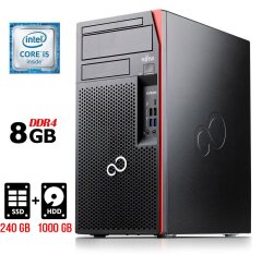 Компьютер Fujitsu Esprimo P757 E90+ Tower / Intel Core i5-6500 (4 ядра по 3.2 - 3.6 GHz) / 8 GB DDR4 / 240 GB SSD M.2 + 1000 GB HDD / Intel HD Graphics 530 / 280W / DisplayPort / DVI