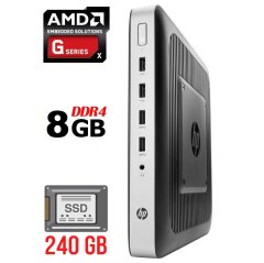 Неттоп HP t630 Thin Client USFF / AMD G-Series GX-420GI (4 ядра по 2.0 - 2.2 GHz) / 8 GB DDR4 / 240 GB SSD / AMD Radeon R7E / USB 3.0 / DisplayPort / Блок питания в комплекте + Wi-Fi